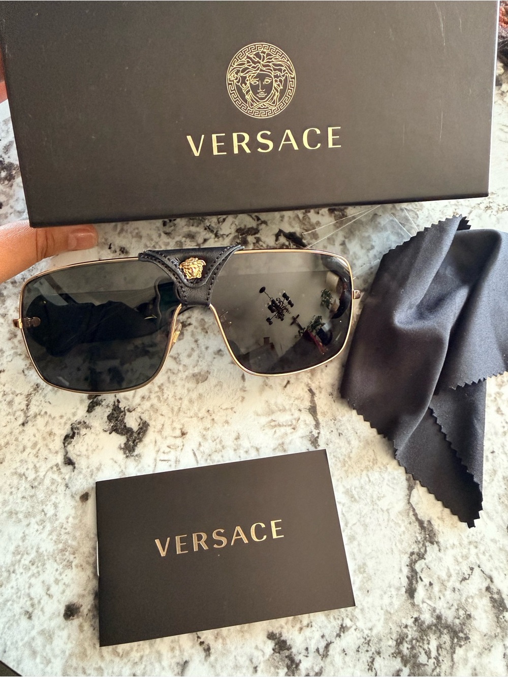 Versace Men’s Black Sunglasses with Gold Medusa Accent
